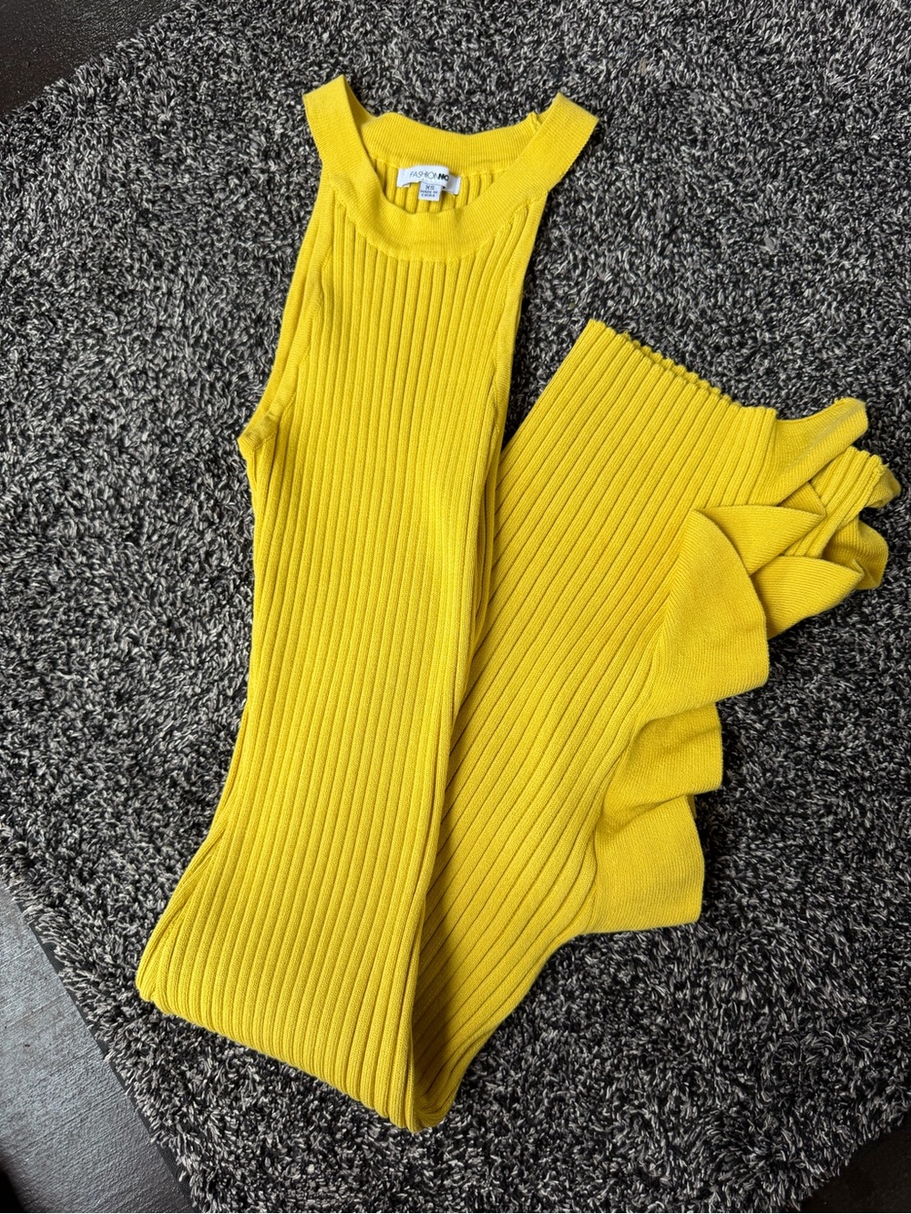 Fashion Nova Yellow Ribbed Sleeveless Knit Dress